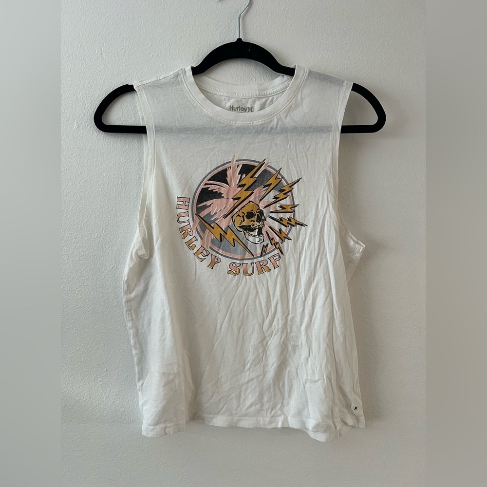 Hurley White Muscle Tee with Graphic Design